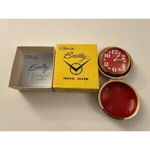 Vintage Bradley Travel Alarm Clock MCM 70s Red Round Wind Up MM1